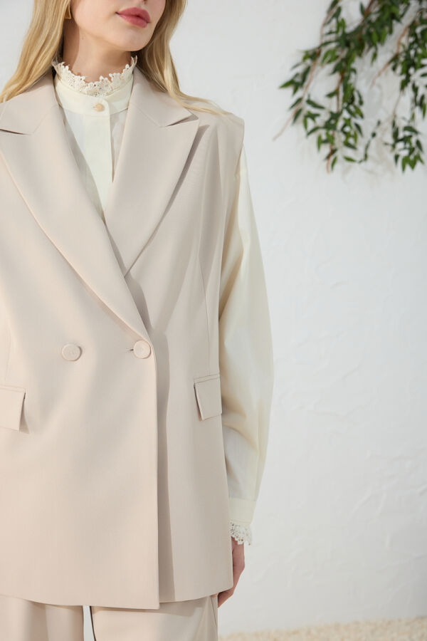 Taş Kırlangıç Yaka Düğme Detaylı Klasik Yelek - 6