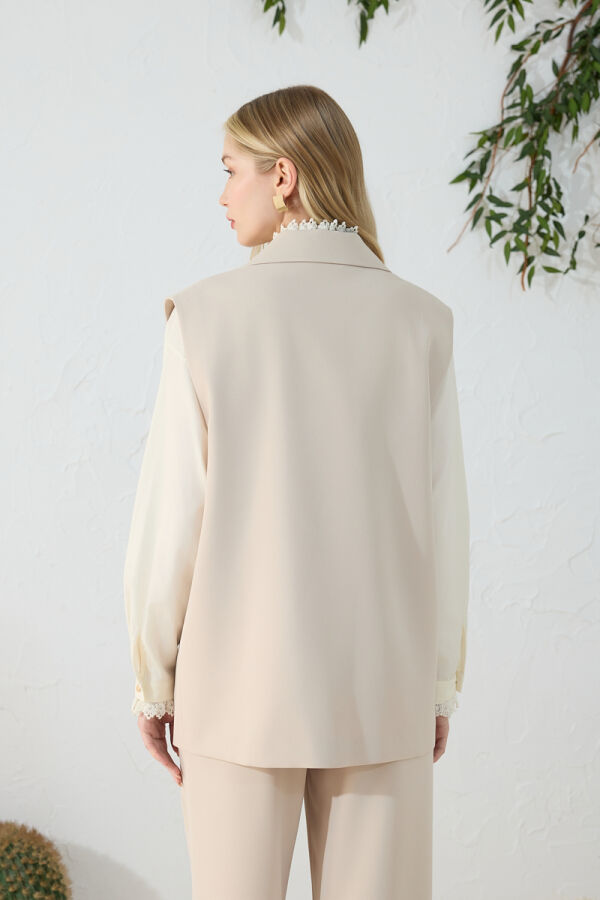 Taş Kırlangıç Yaka Düğme Detaylı Klasik Yelek - 7
