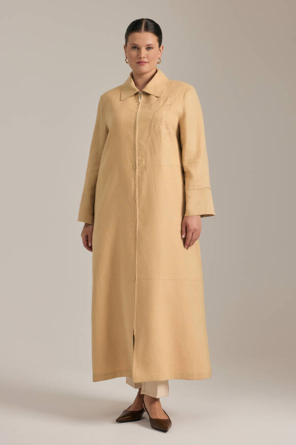 Taş Nakışlı Keten Pardösü - Aker (1)