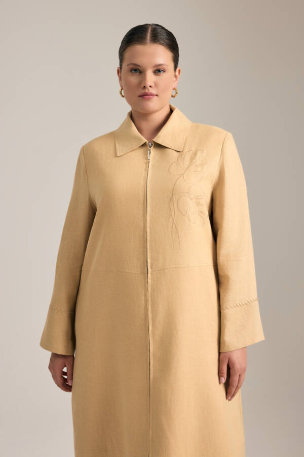 Taş Nakışlı Keten Pardösü - 3