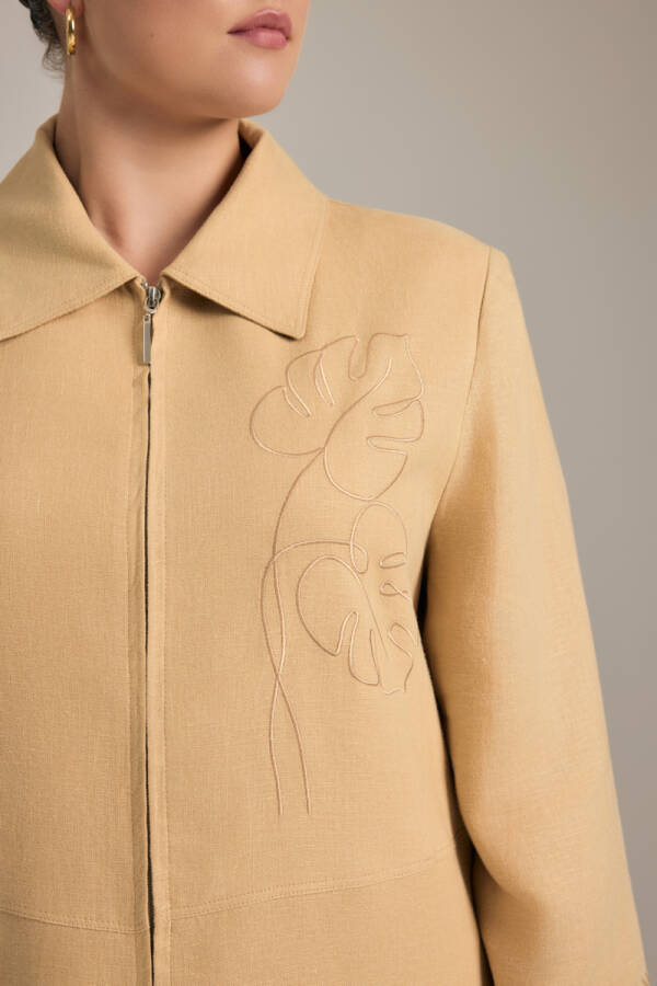 Taş Nakışlı Keten Pardösü - 4