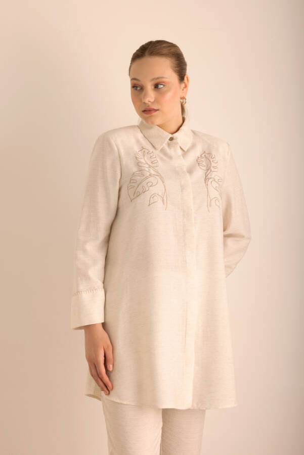 Taş Nakışlı Viscon Keten Tunik - 1