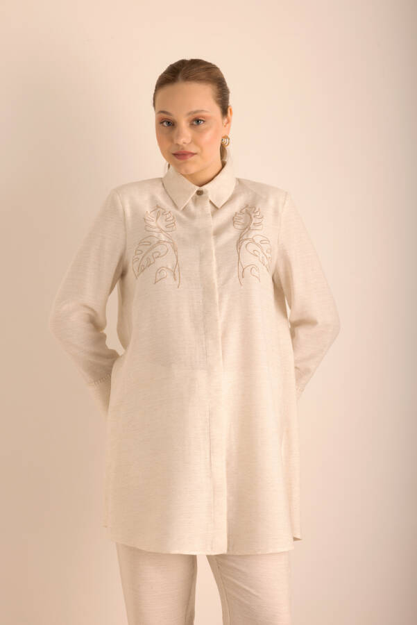 Taş Nakışlı Viscon Keten Tunik - 3