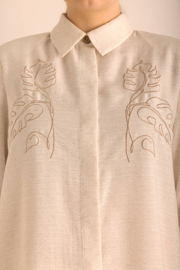 Taş Nakışlı Viscon Keten Tunik - 4