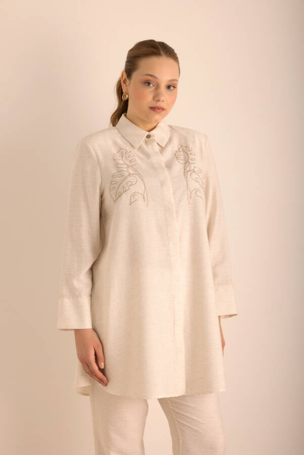 Taş Nakışlı Viscon Keten Tunik - 5