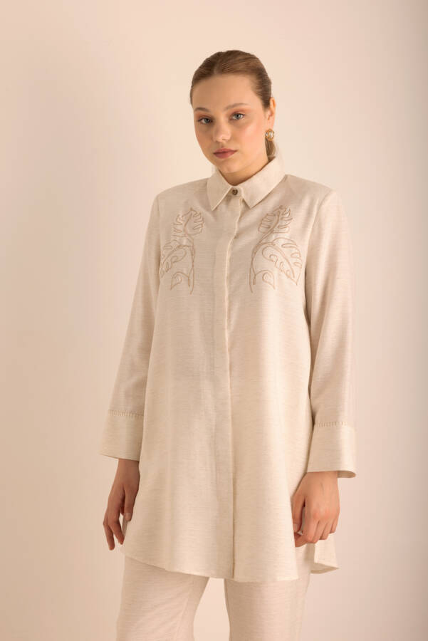 Taş Nakışlı Viscon Keten Tunik - 6