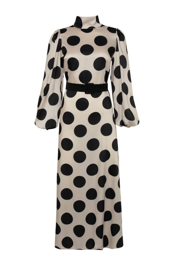 Taş Puantiye Desenli Balon Kol Elbise - 1