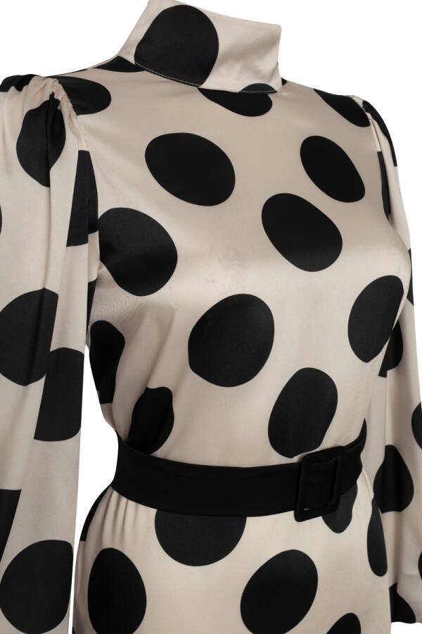 Taş Puantiye Desenli Balon Kol Elbise - 3