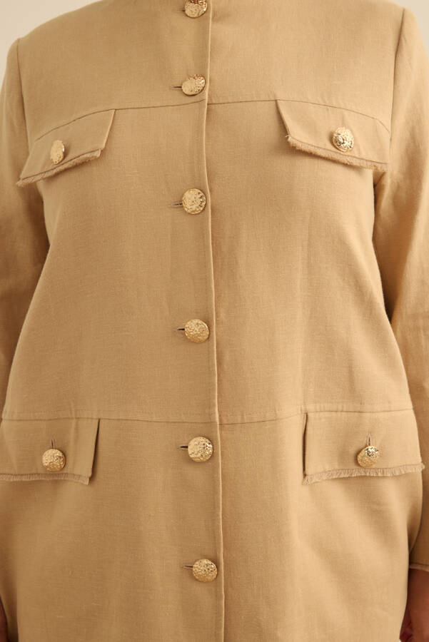 Taş Püskül Detaylı Keten Ceket - 6