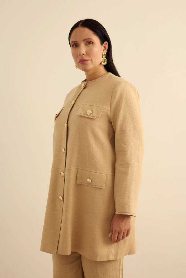 Taş Püskül Detaylı Keten Ceket - Aker (1)