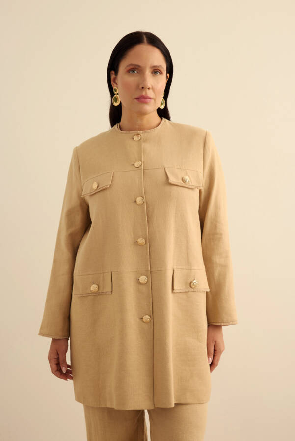 Taş Püskül Detaylı Keten Ceket - Aker