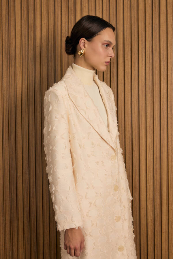 Taş Püskül Dokulu Pardösü - 1