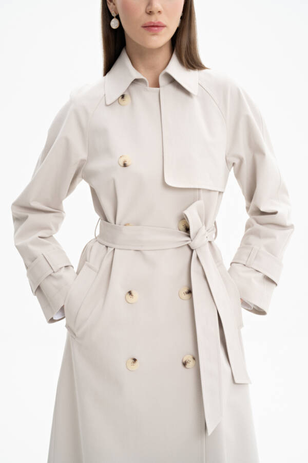 Taş Rüzgarlık Detaylı Kruvaze Kapama Trençkot - 5