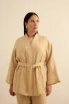 Taş Seyyar Kuşaklı Keten Kimono - 5