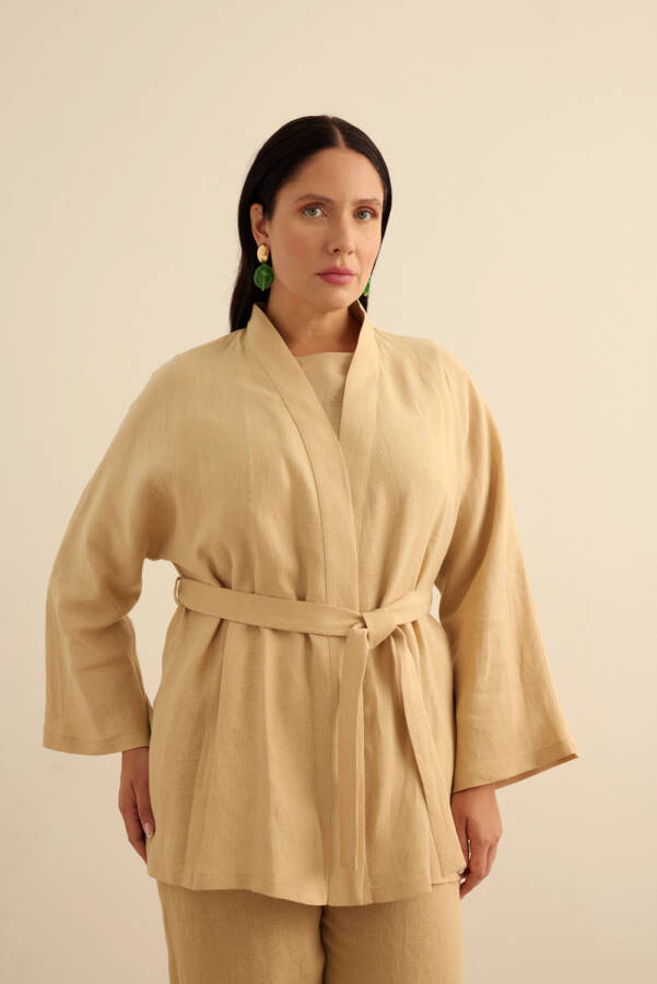 Taş Seyyar Kuşaklı Keten Kimono - Aker (1)