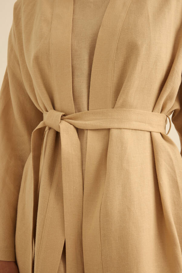 Taş Seyyar Kuşaklı Keten Kımono - 6