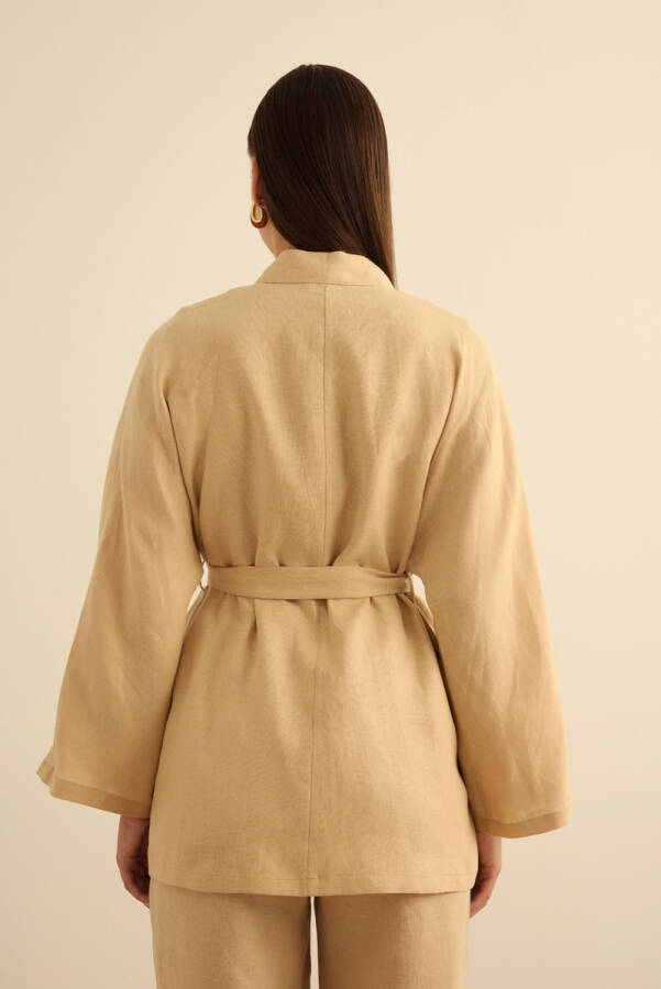 Taş Seyyar Kuşaklı Keten Kımono - 7