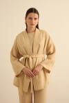Taş Seyyar Kuşaklı Keten Kımono - 4