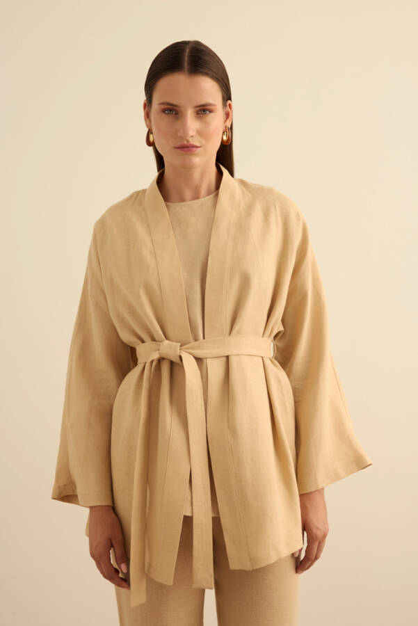 Taş Seyyar Kuşaklı Keten Kımono - Aker (1)