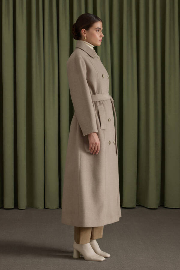 Taş Seyyar Kuşaklı Kruvaze Kapama Manto - 4