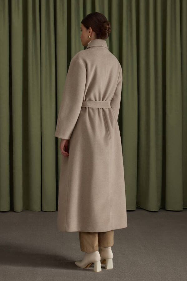 Taş Seyyar Kuşaklı Kruvaze Kapama Manto - 6