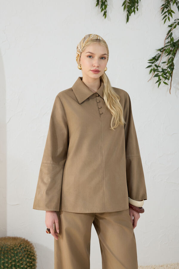 Taş Suet Muz Yaka Bluz - 3