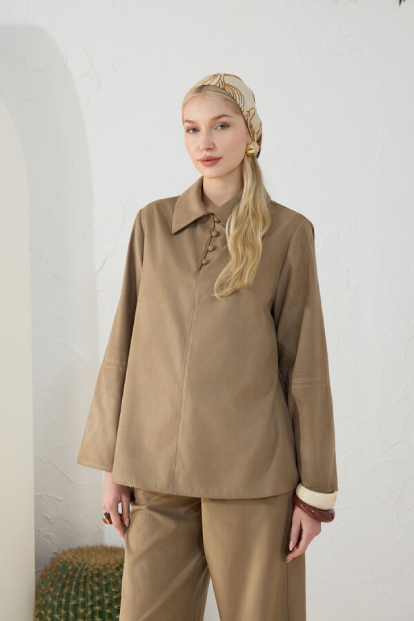 Taş Suet Muz Yaka Bluz - 5