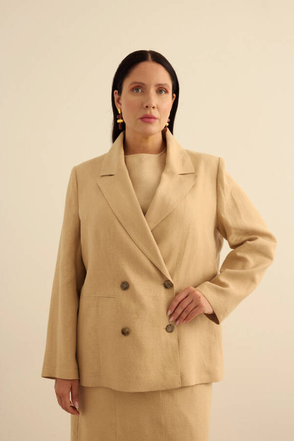 Taş Kruvaze Kapama Keten Ceket - Aker (1)