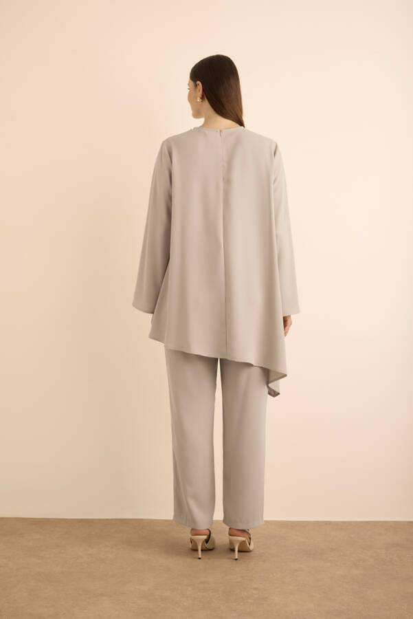 Taş Yakası Boncuk İşlemeli Asimetrik Tunik - 7