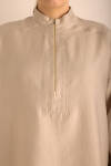 Taş Yakası Fermuarlı Keten Tencel Tunik - 3