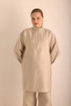 Taş Yakası Fermuarlı Keten Tencel Tunik - 1