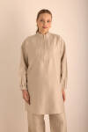 Taş Yakası Fermuarlı Keten Tencel Tunik - 4