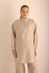 Taş Yakası Fermuarlı Keten Tencel Tunik - 5