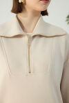 Taş Yakası ve Yan Yırtmaçları Fermuarlı Modal Sweatshirt - 6