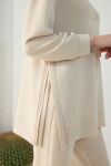 Taş Yakası ve Yan Yırtmaçları Fermuarlı Modal Sweatshirt - 5