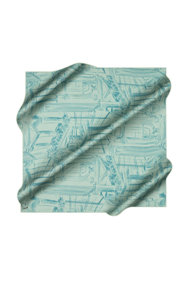 Turkuaz 90X90 İpek Krep Saten Eşarp - 1