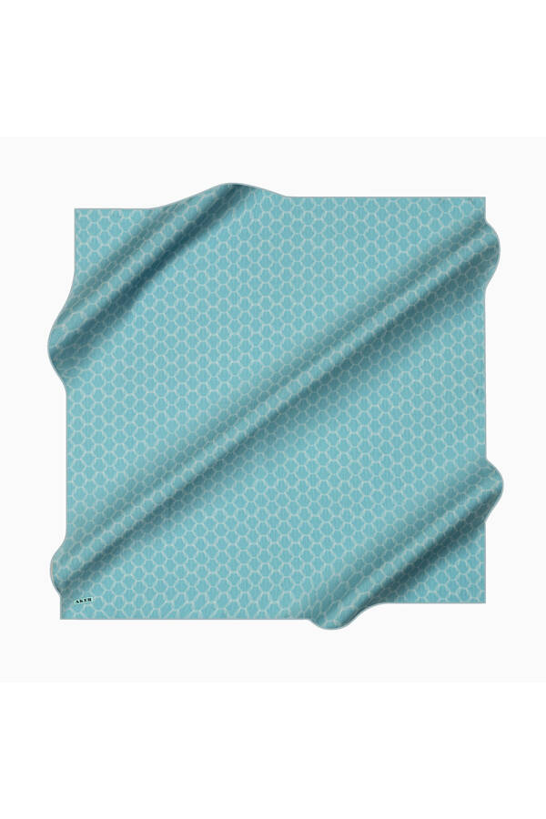 Turkuaz 90X90 İpek Krep Saten Eşarp - Aker (1)