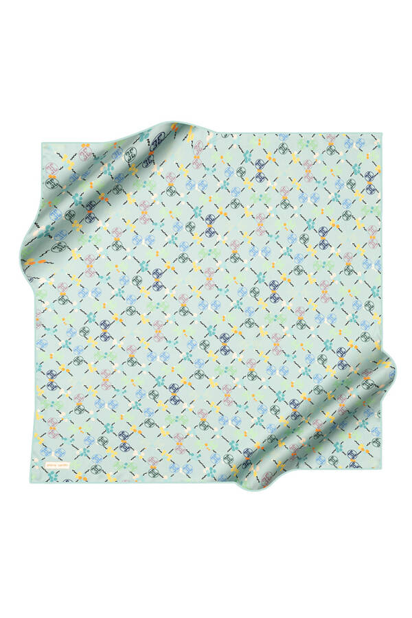 Turkuaz 90X90 İpek Krep Saten Eşarp - 1