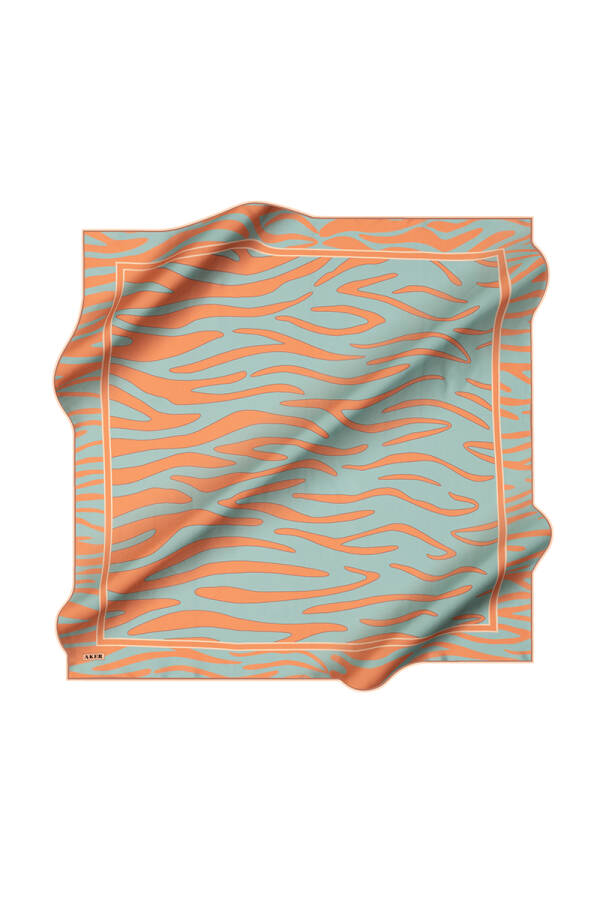 Turkuaz 90X90 İpek Krep Saten Eşarp - 1