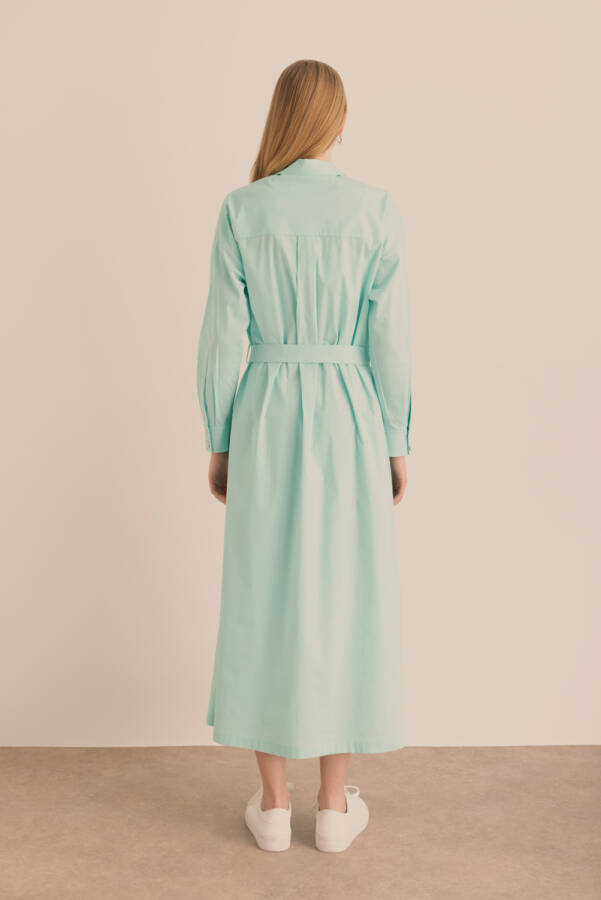Turkuaz Beli Seyyar Kuşaklı Cotton Elbise - 7