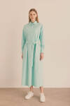 Turkuaz Beli Seyyar Kuşaklı Cotton Elbise - 6