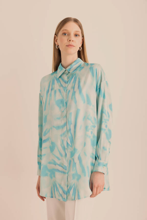 Turkuaz Desenli Basic Tunik - 4