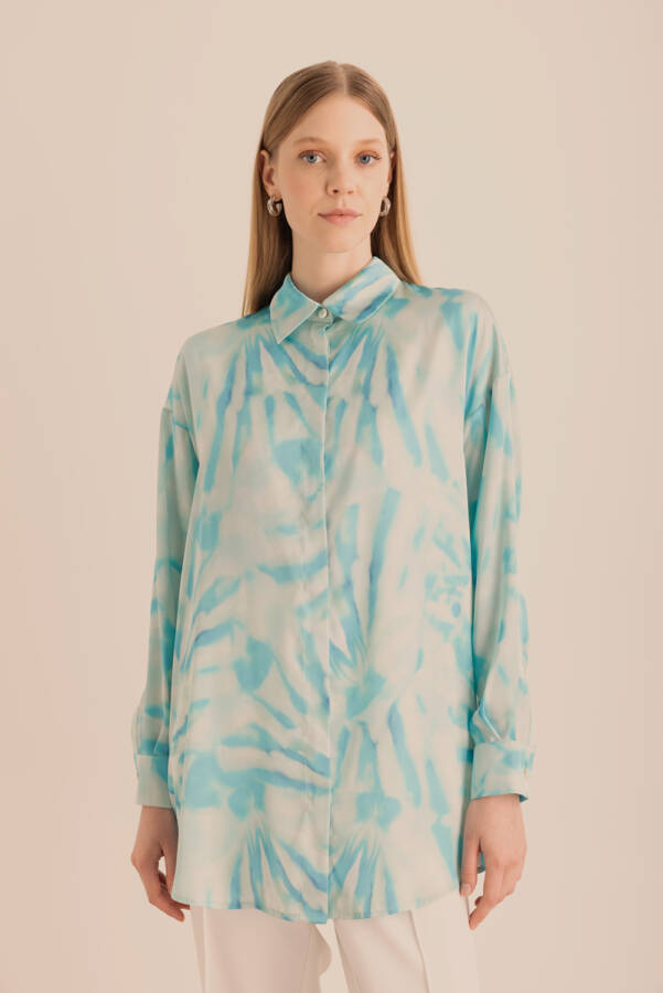 Turkuaz Desenli Basic Tunik - 6