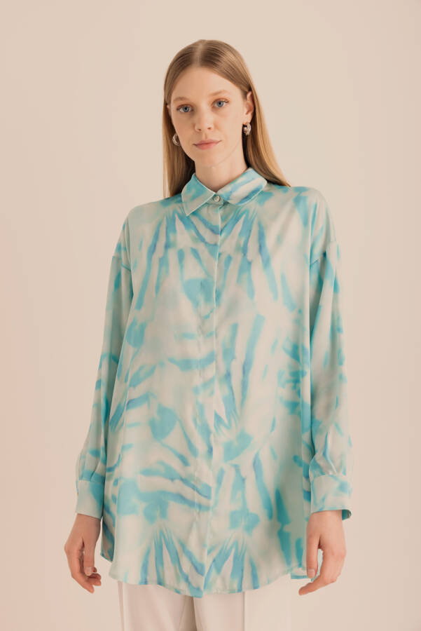 Turkuaz Desenli Basic Tunik - 5