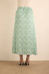 Turkuaz Geometrik Desenli Beli Lastikli Etek - 6