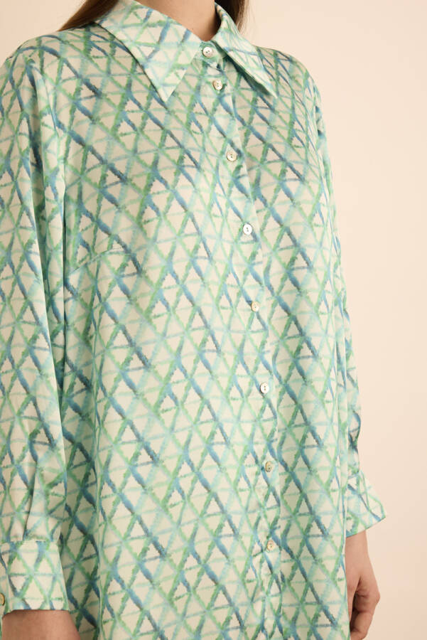 Turkuaz Geometrik Desenli Tunik - 4