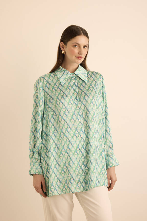 Turkuaz Geometrik Desenli Tunik - Aker (1)