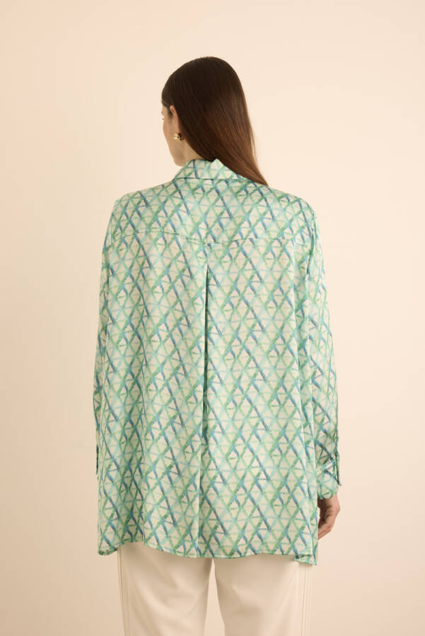 Turkuaz Geometrik Desenli Tunik - 6