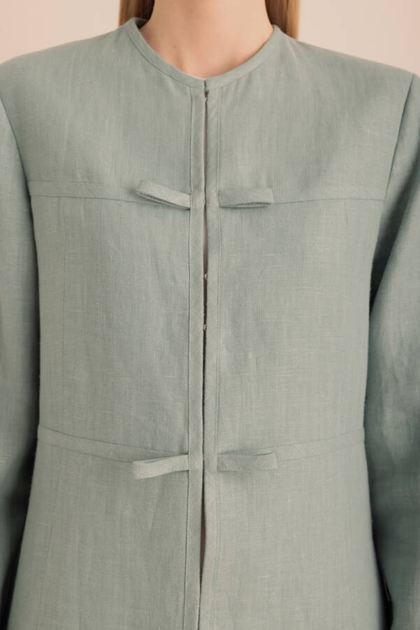 Turkuaz Önü Sabit Fiyonk Detaylı Keten Agraf Kapama Kap - 3