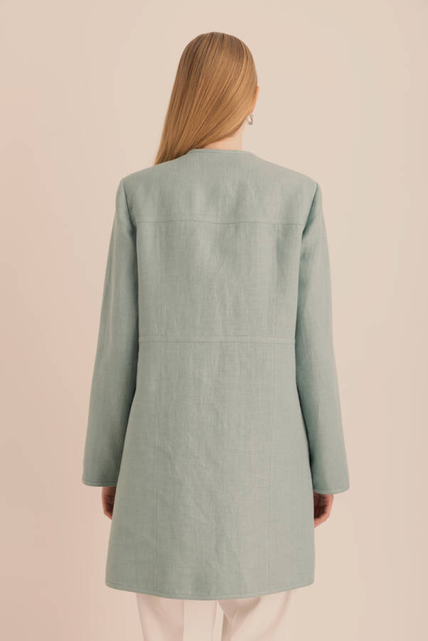 Turkuaz Önü Sabit Fiyonk Detaylı Keten Agraf Kapama Kap - 7